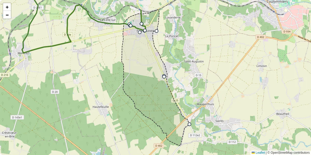 Carte du réseau de transport en commun à Faremoutiers - lignes de bus et arrêts