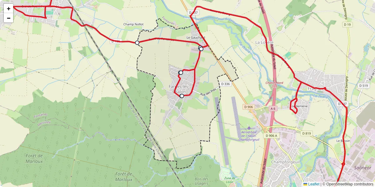 Carte du réseau de transport en commun à Farges-lès-Chalon - lignes de bus et arrêts
