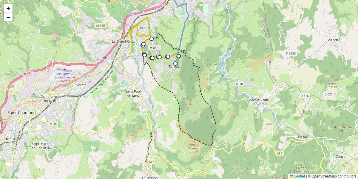 Carte du réseau de transport en commun à Farnay - lignes de bus et arrêts