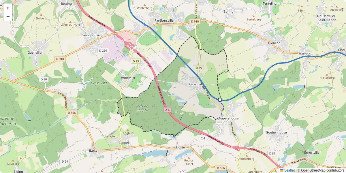 Carte du réseau de transport en commun à Farschviller - lignes de bus et arrêts
