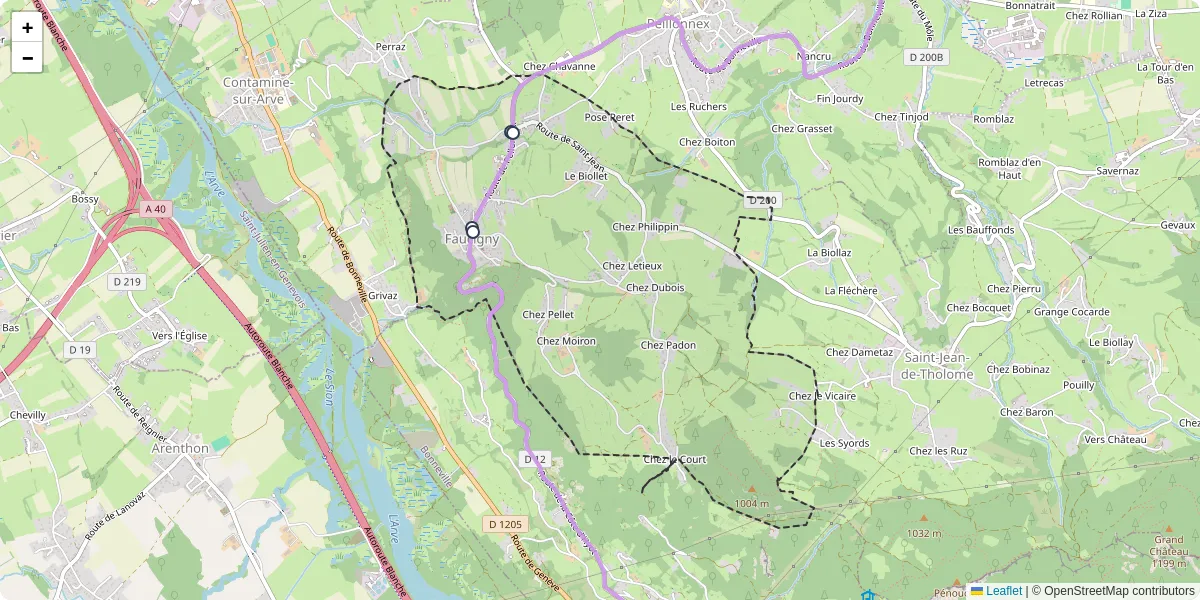 Carte du réseau de transport en commun à Faucigny - lignes de bus et arrêts