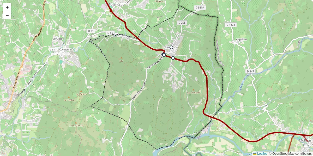 Carte du réseau de transport en commun à Faucon - lignes de bus et arrêts