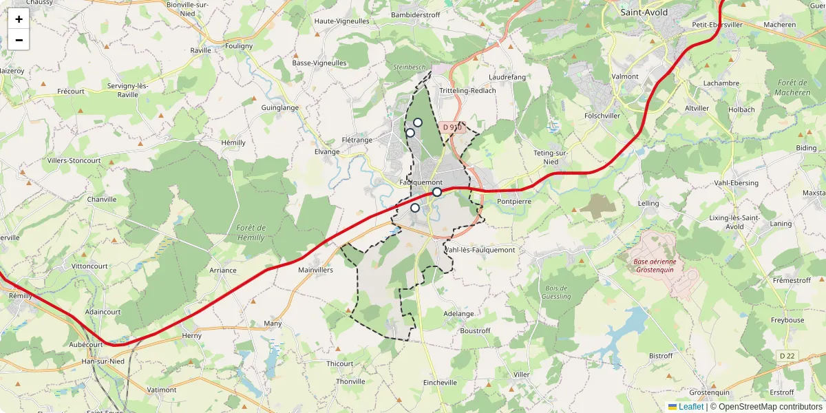 Carte du réseau de transport en commun à Faulquemont - lignes de bus et arrêts