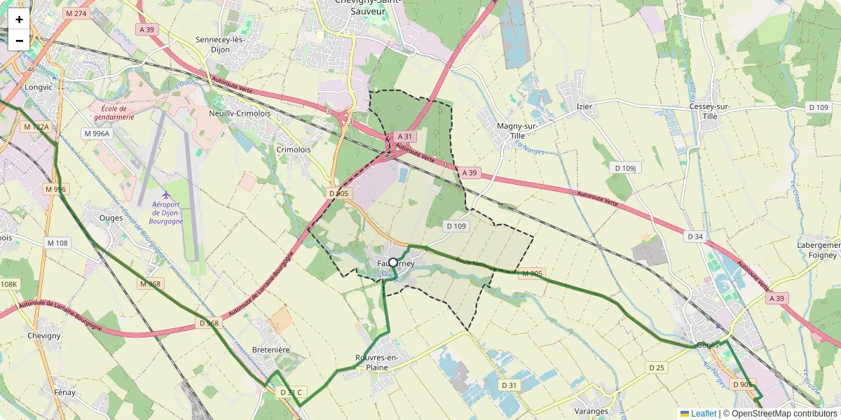 Carte du réseau de transport en commun à Fauverney - lignes de bus et arrêts