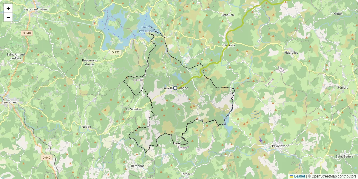 Carte du réseau de transport en commun à Faux-la-Montagne - lignes de bus et arrêts