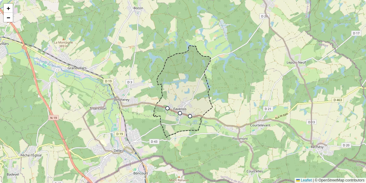Carte du réseau de transport en commun à Faverois - lignes de bus et arrêts