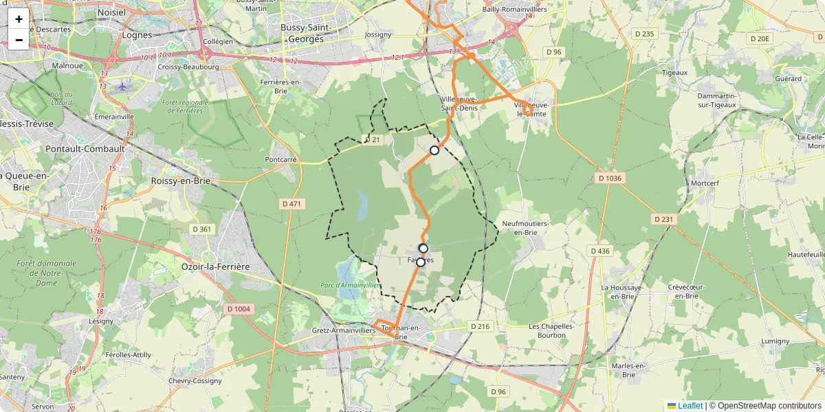 Carte du réseau de transport en commun à Favières - lignes de bus et arrêts