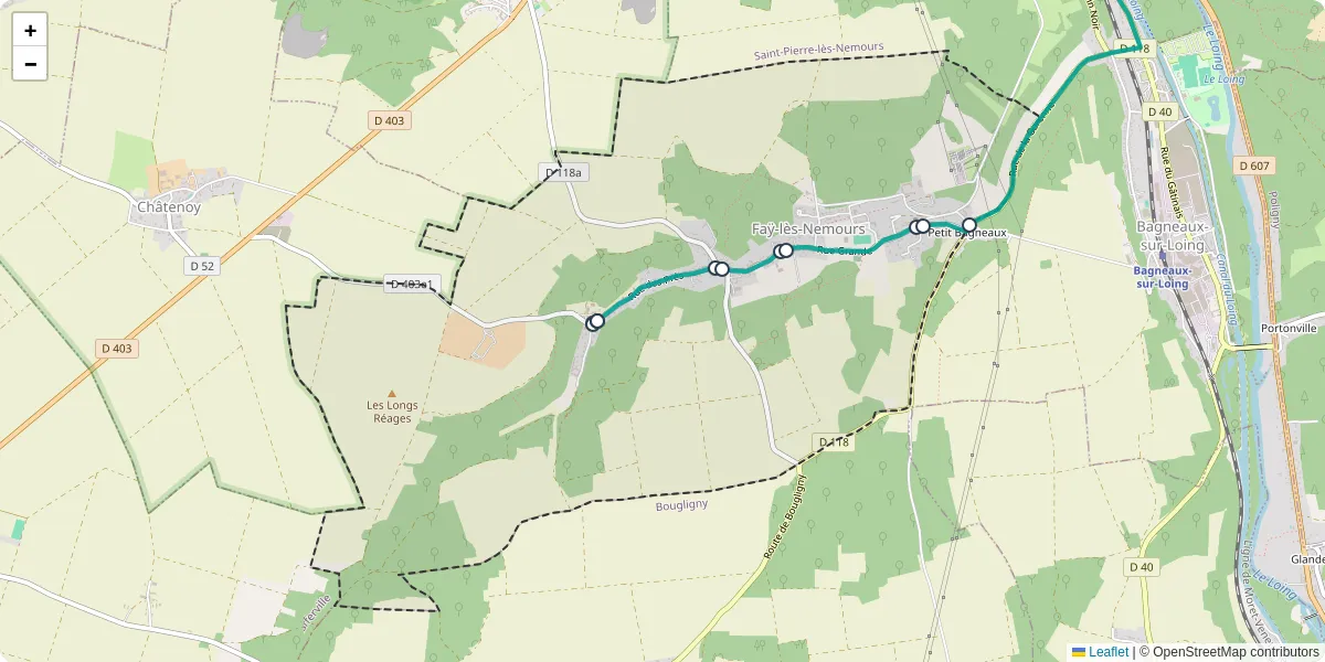 Carte du réseau de transport en commun à Faÿ-lès-Nemours - lignes de bus et arrêts