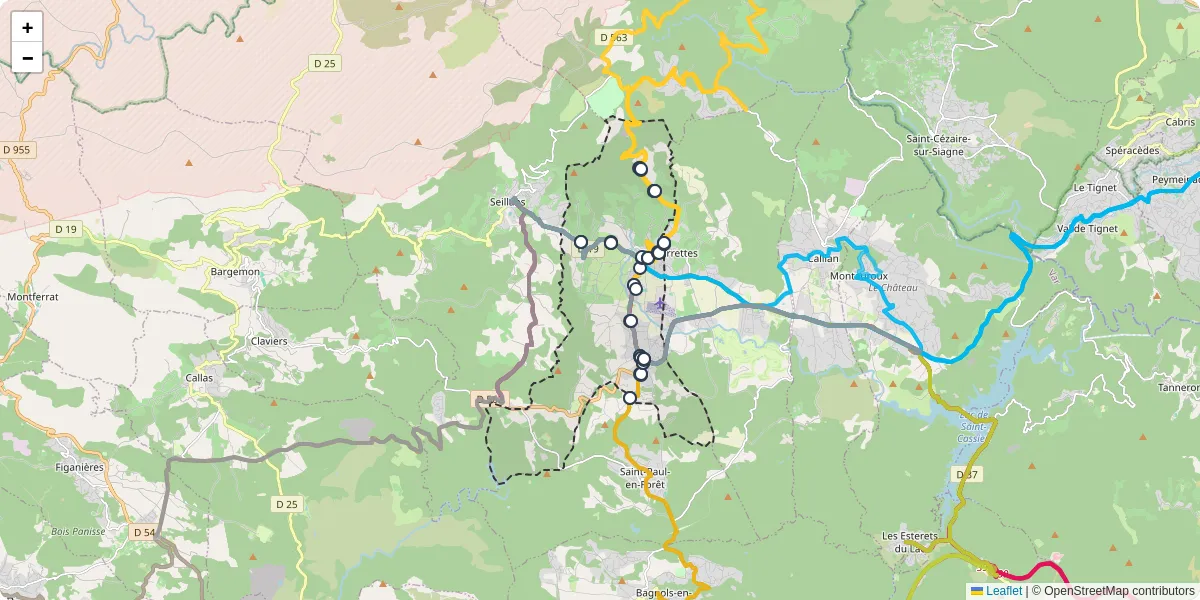 Carte du réseau de transport en commun à Fayence - lignes de bus et arrêts