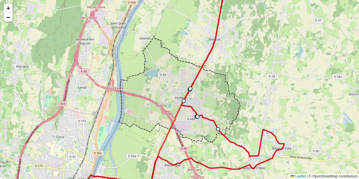 Carte du réseau de transport en commun à Feillens - lignes de bus et arrêts