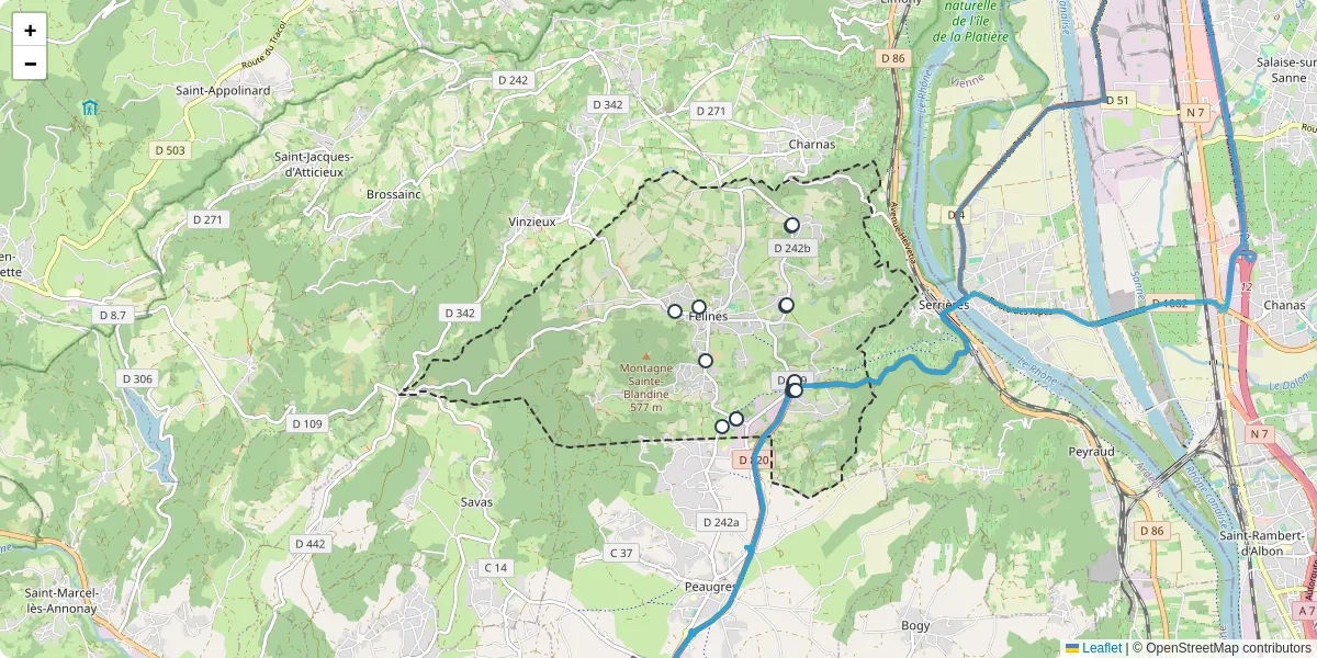 Carte du réseau de transport en commun à Félines - lignes de bus et arrêts