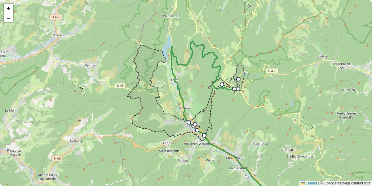 Carte du réseau de transport en commun à Fellering - lignes de bus et arrêts