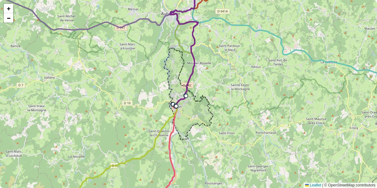 Carte du réseau de transport en commun à Felletin - lignes de bus et arrêts