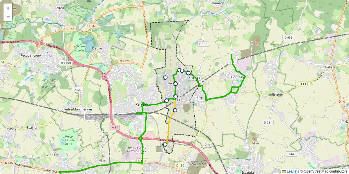 Carte du réseau de transport en commun à Fenain - lignes de bus et arrêts