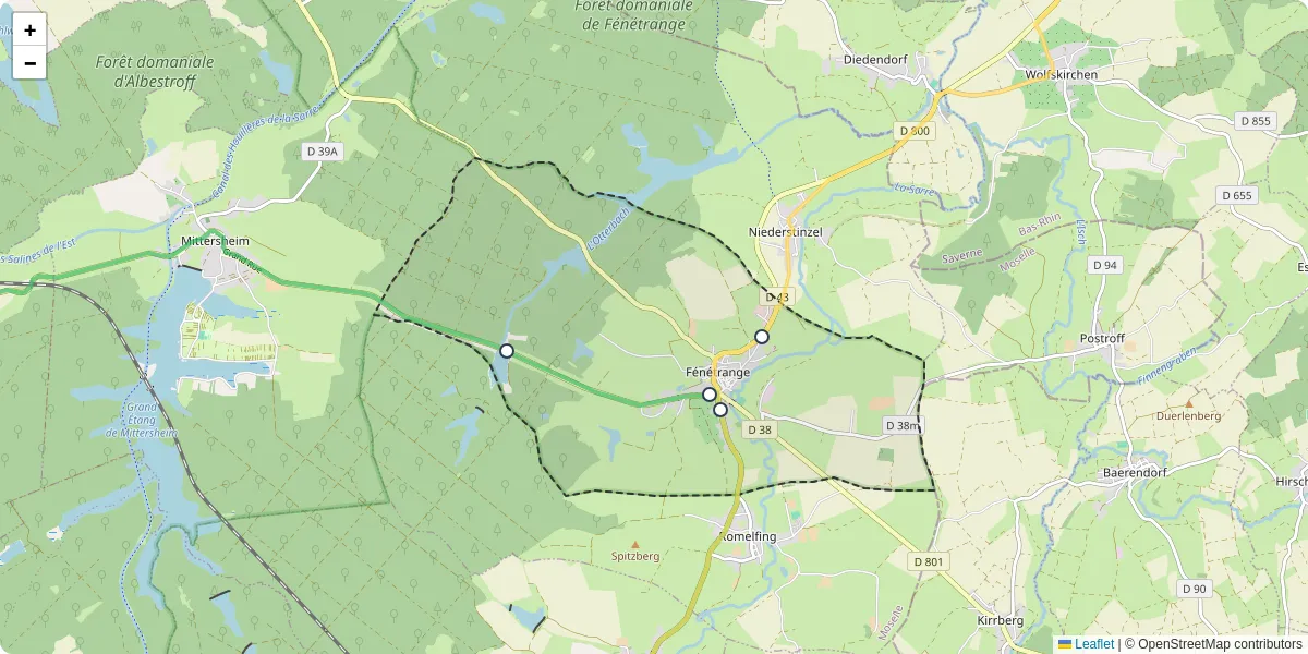 Carte du réseau de transport en commun à Fénétrange - lignes de bus et arrêts
