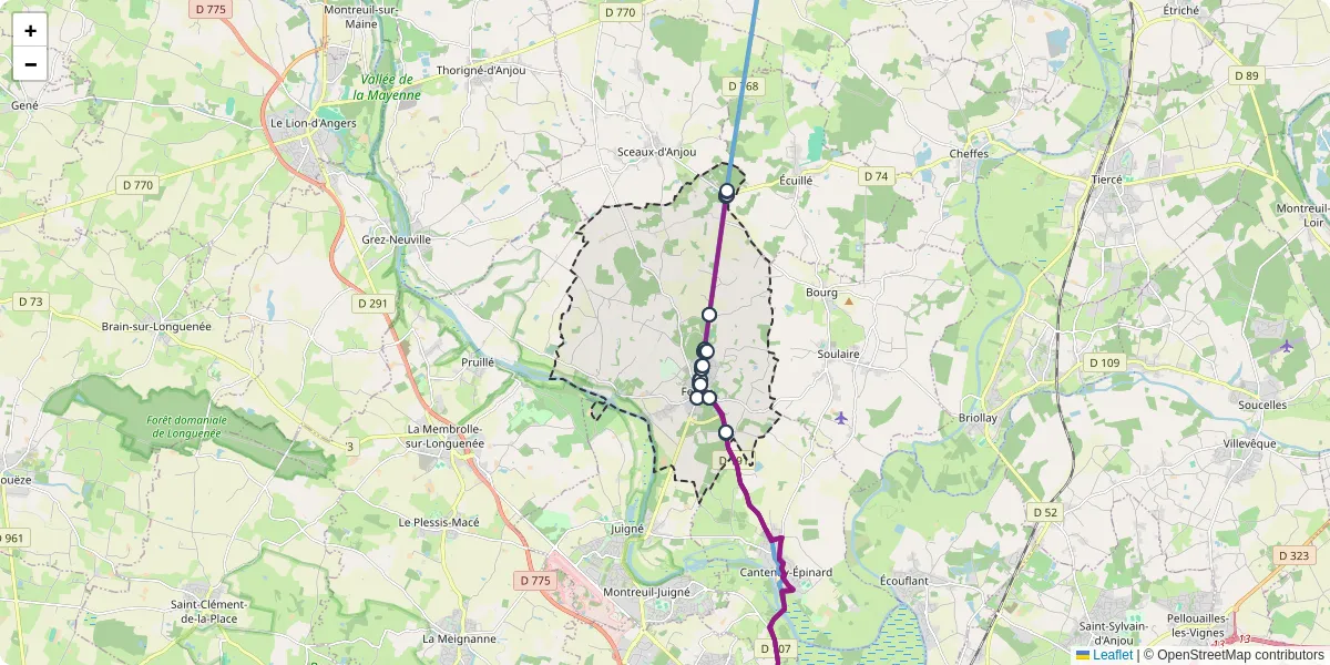 Carte du réseau de transport en commun à Feneu - lignes de bus et arrêts
