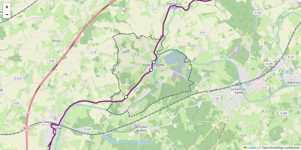 Carte du réseau de transport en commun à Fercé-sur-Sarthe - lignes de bus et arrêts