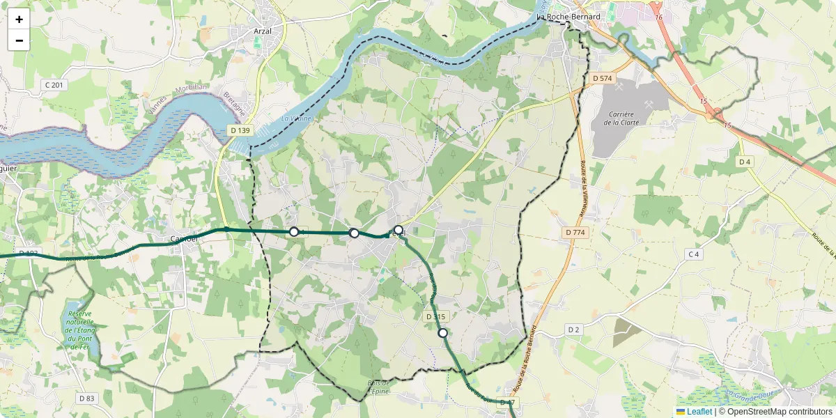 Carte du réseau de transport en commun à Férel - lignes de bus et arrêts