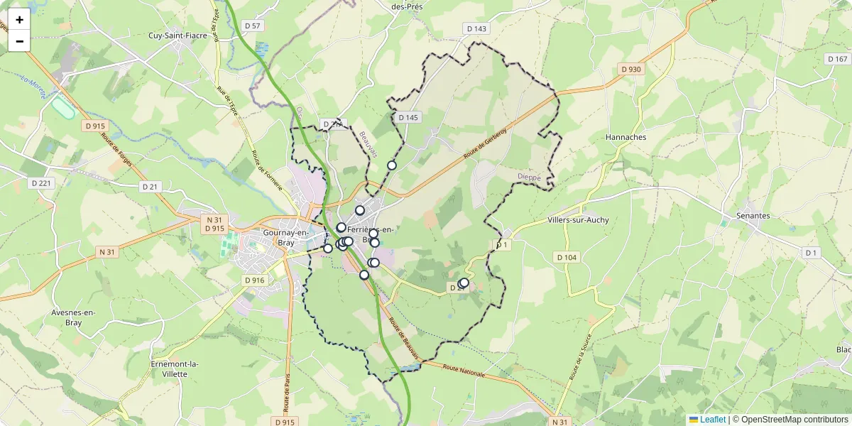 Carte du réseau de transport en commun à Ferrières-en-Bray - lignes de bus et arrêts