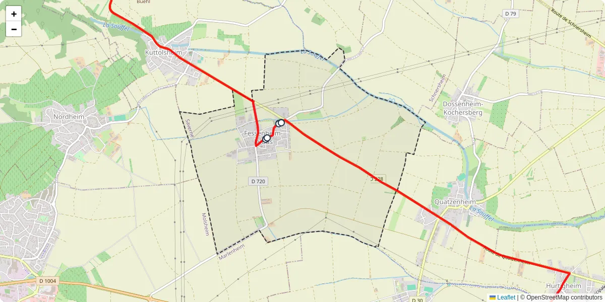 Carte du réseau de transport en commun à Fessenheim-le-Bas - lignes de bus et arrêts