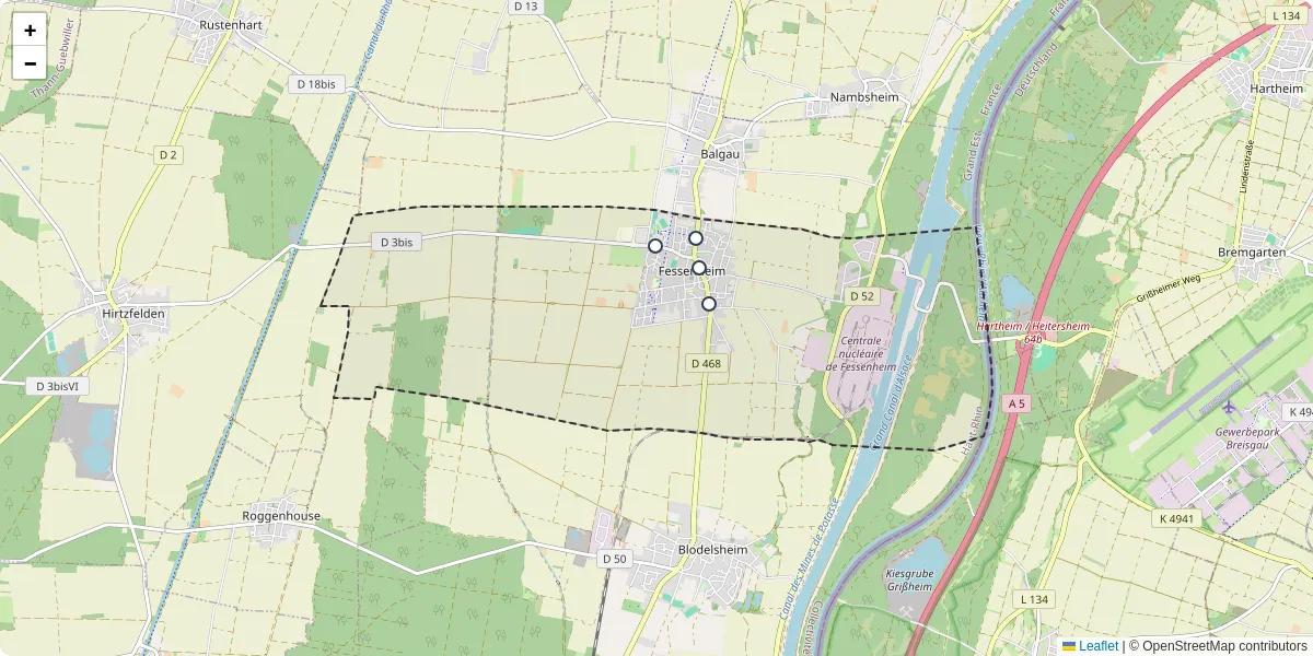 Carte du réseau de transport en commun à Fessenheim - lignes de bus et arrêts