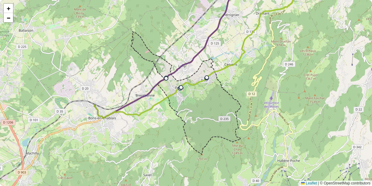 Carte du réseau de transport en commun à Fessy - lignes de bus et arrêts