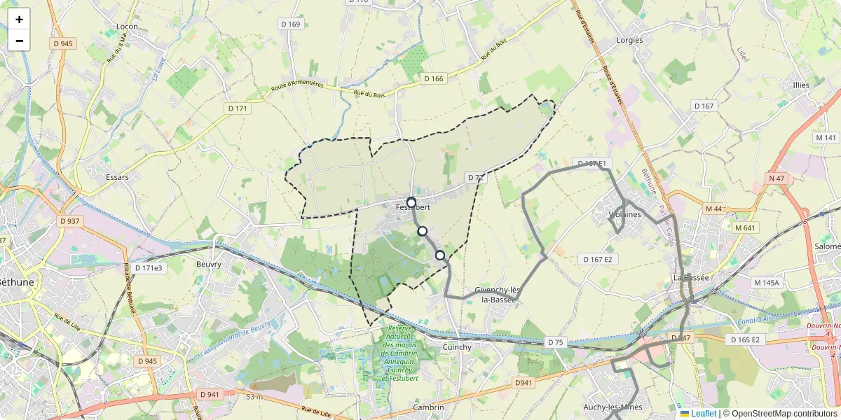 Carte du réseau de transport en commun à Festubert - lignes de bus et arrêts