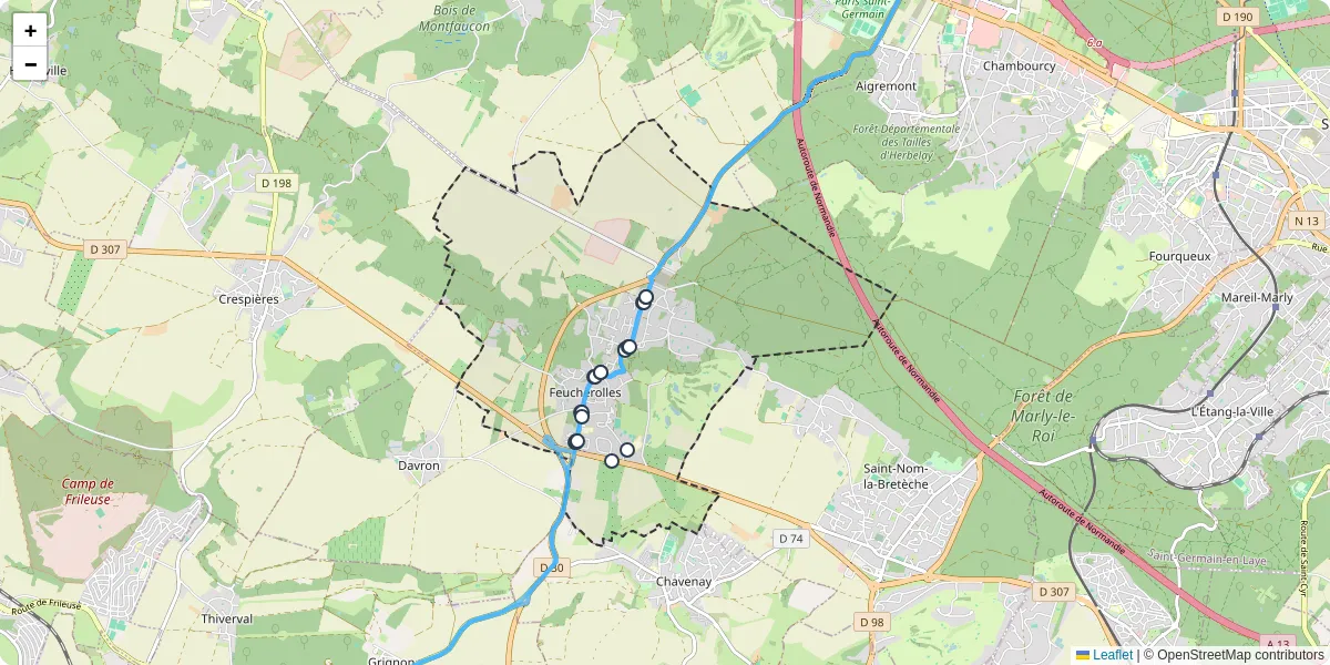 Carte du réseau de transport en commun à Feucherolles - lignes de bus et arrêts
