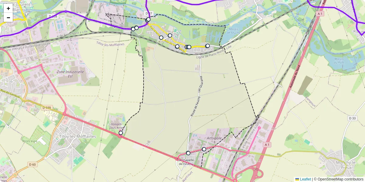 Carte du réseau de transport en commun à Feuchy - lignes de bus et arrêts