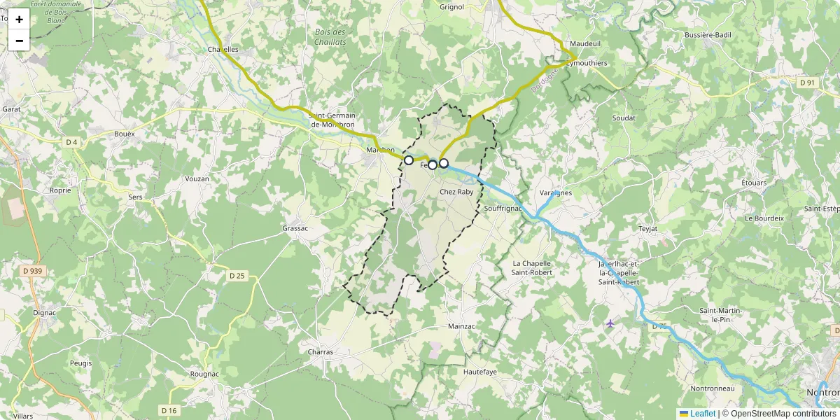 Carte du réseau de transport en commun à Feuillade - lignes de bus et arrêts