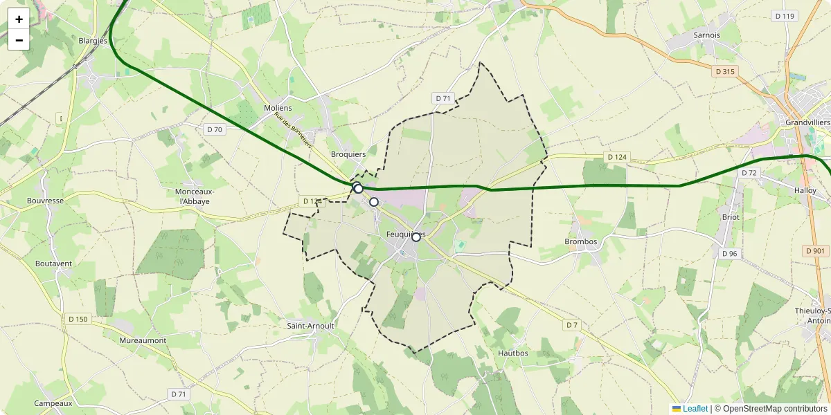 Carte du réseau de transport en commun à Feuquières - lignes de bus et arrêts