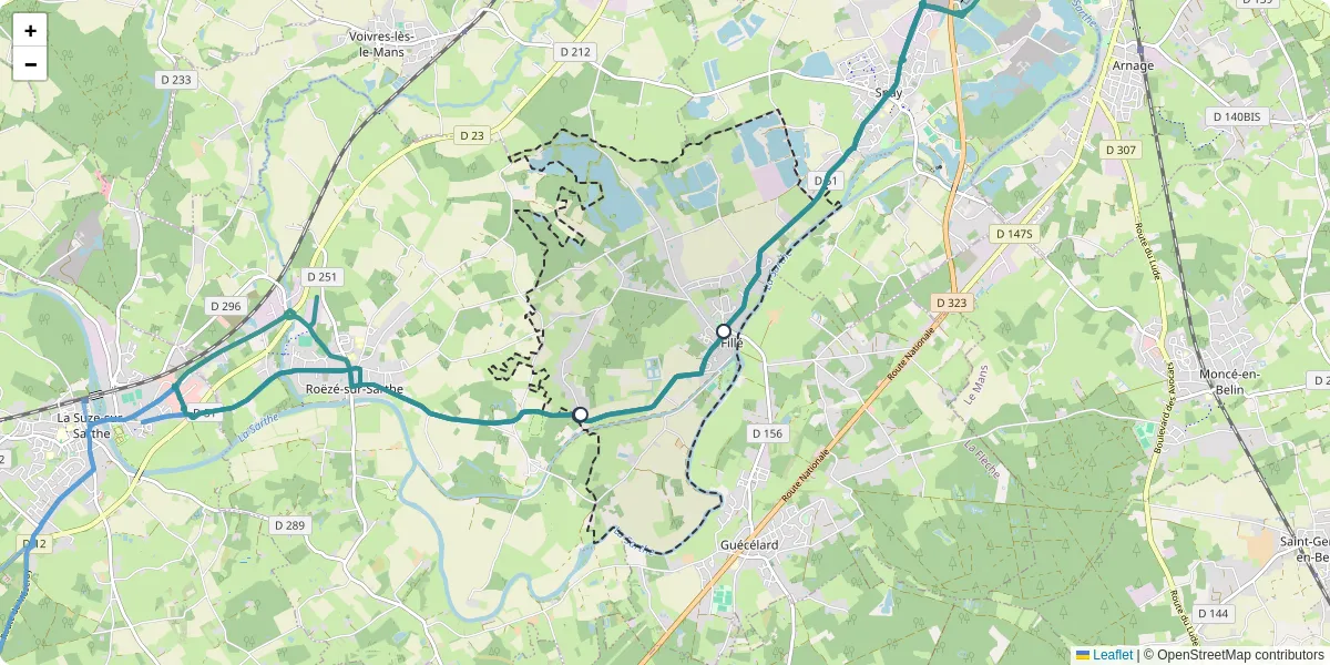 Carte du réseau de transport en commun à Fillé - lignes de bus et arrêts