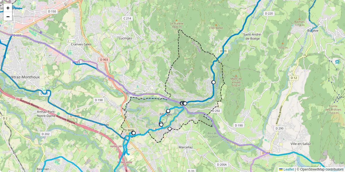 Carte du réseau de transport en commun à Fillinges - lignes de bus et arrêts