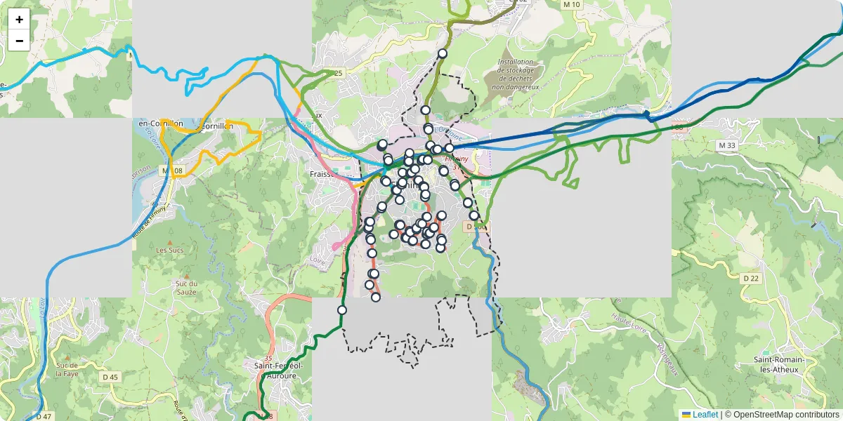 Carte du réseau de transport en commun à Firminy - lignes de bus et arrêts