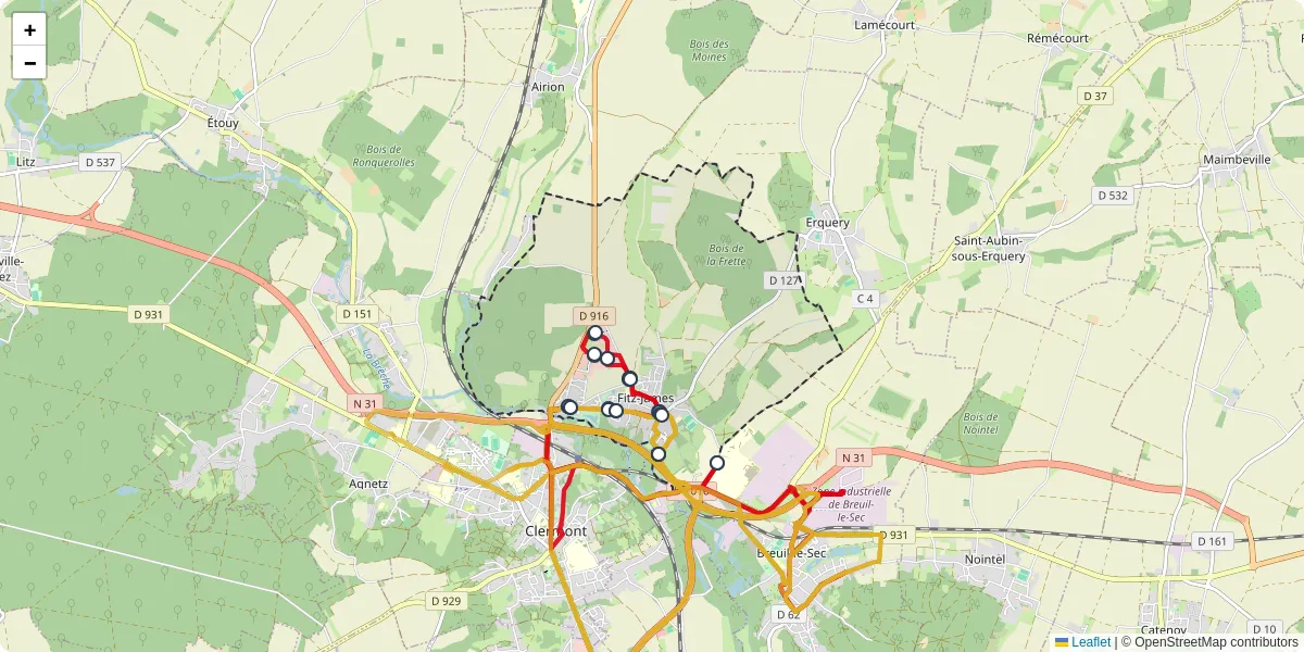 Carte du réseau de transport en commun à Fitz-James - lignes de bus et arrêts