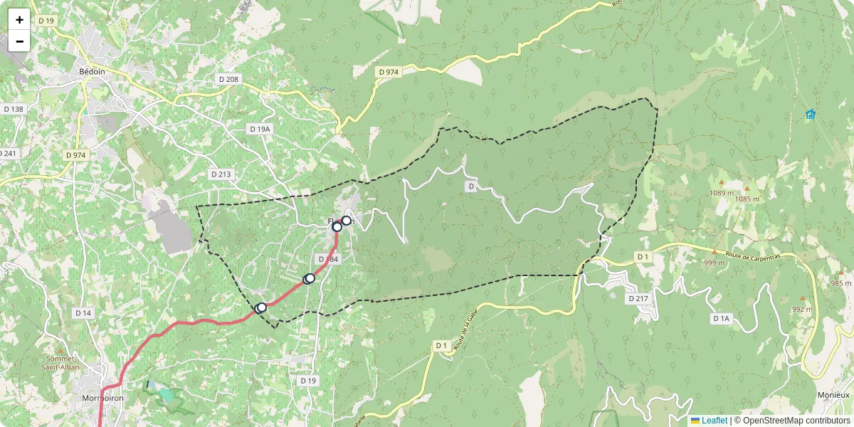 Carte du réseau de transport en commun à Flassan - lignes de bus et arrêts