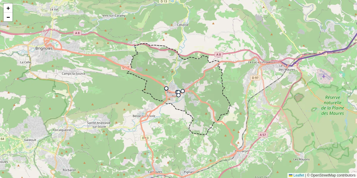 Carte du réseau de transport en commun à Flassans-sur-Issole - lignes de bus et arrêts
