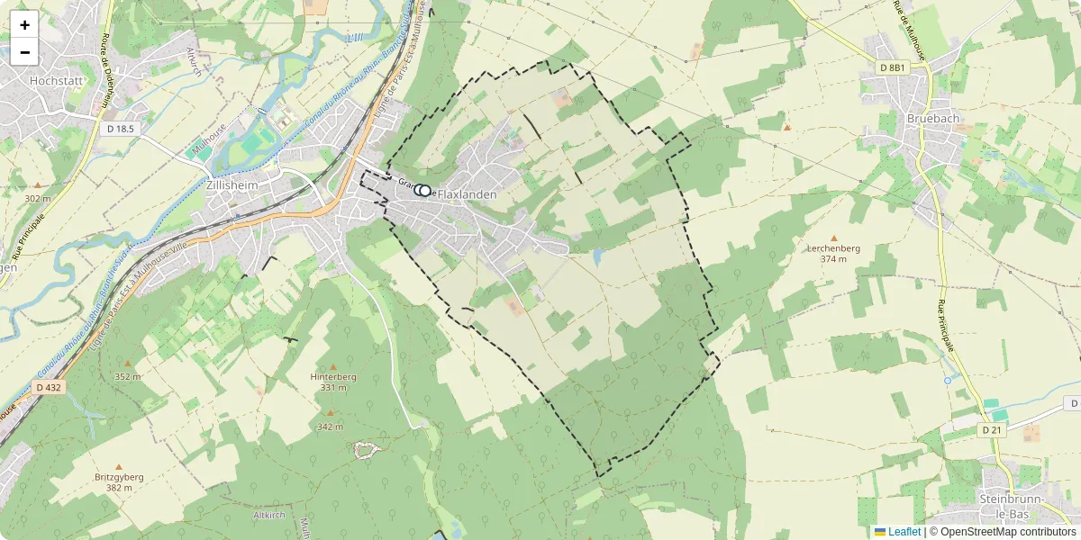 Carte du réseau de transport en commun à Flaxlanden - lignes de bus et arrêts
