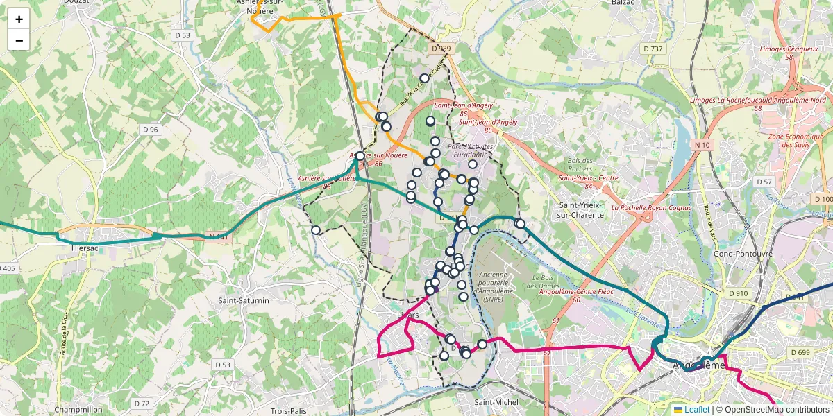 Carte du réseau de transport en commun à Fléac - lignes de bus et arrêts
