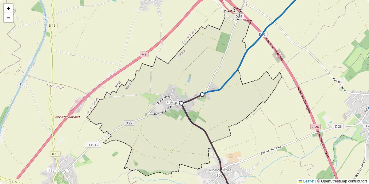 Carte du réseau de transport en commun à Flesquières - lignes de bus et arrêts
