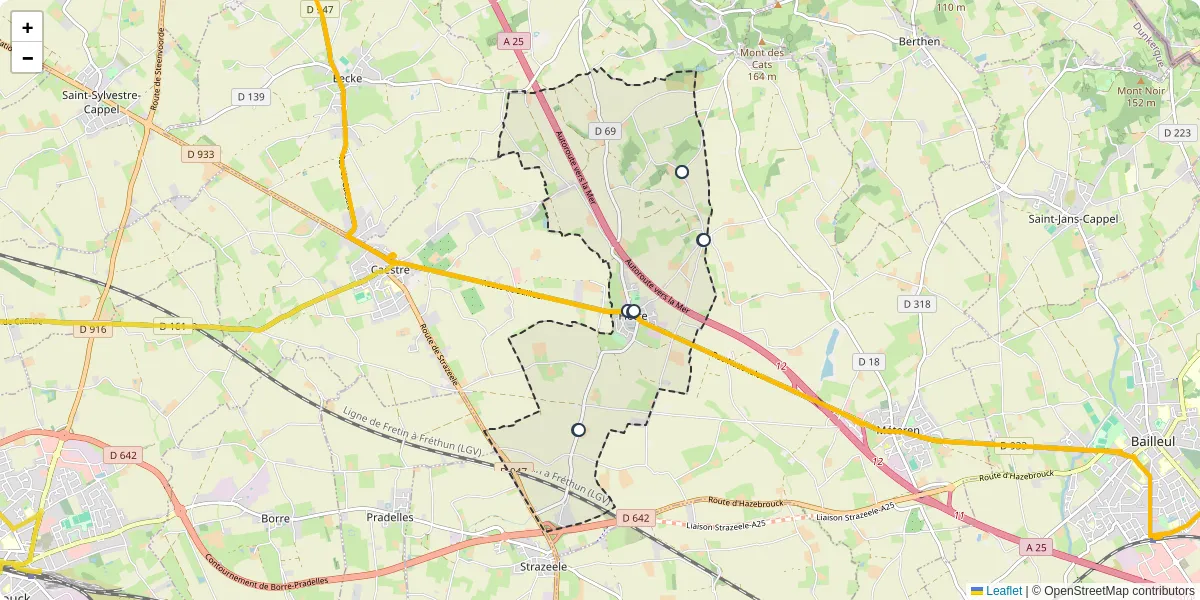 Carte du réseau de transport en commun à Flêtre - lignes de bus et arrêts