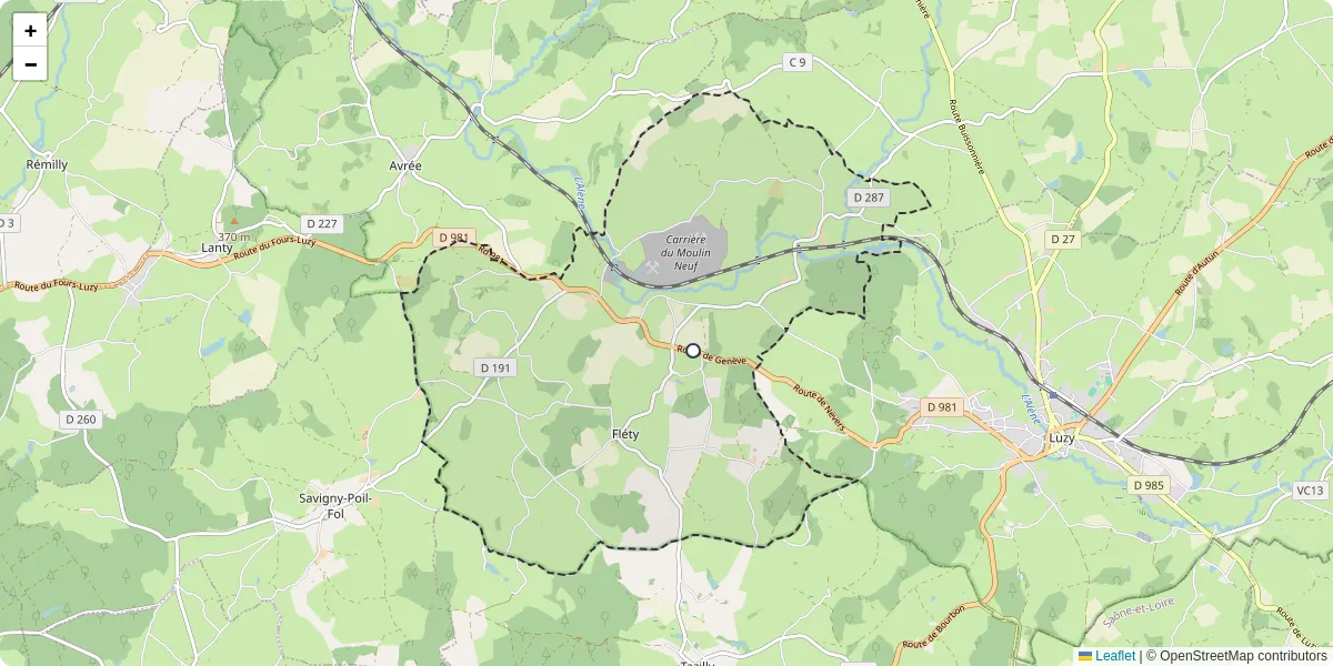 Carte du réseau de transport en commun à Fléty - lignes de bus et arrêts