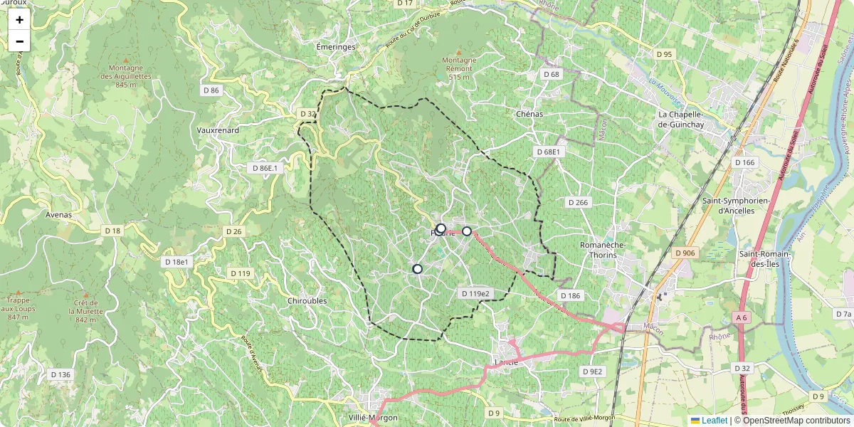 Carte du réseau de transport en commun à Fleurie - lignes de bus et arrêts