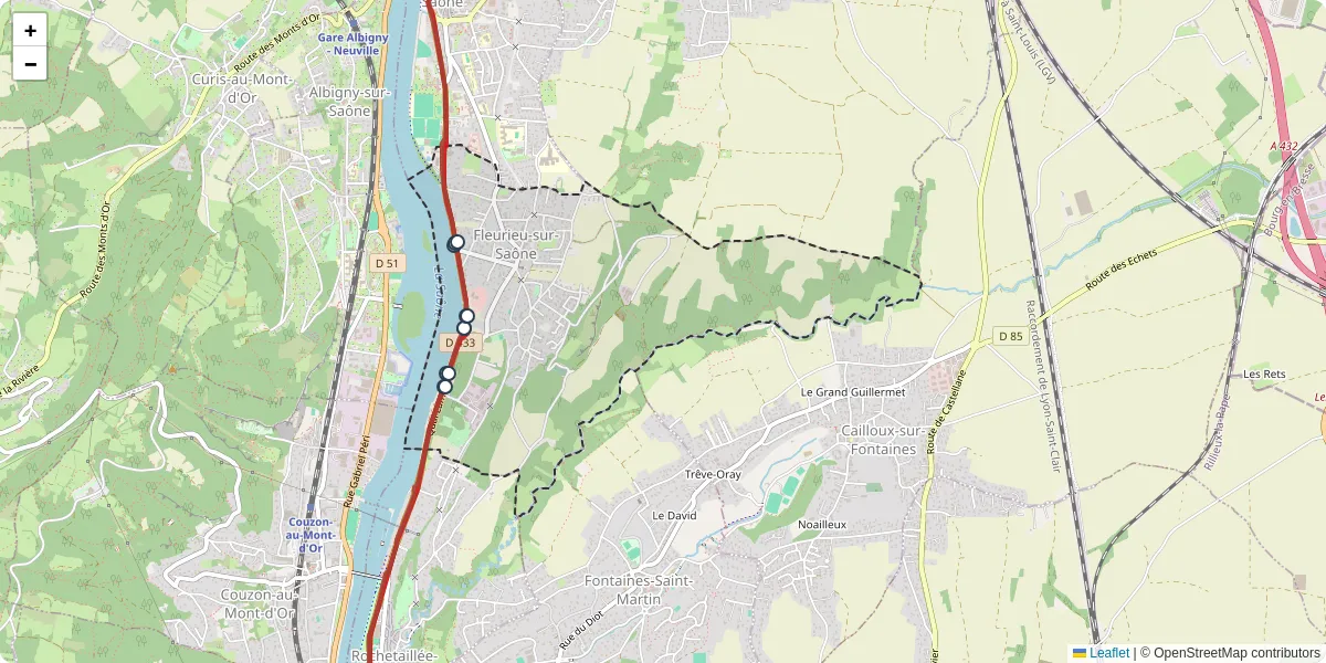 Carte du réseau de transport en commun à Fleurieu-sur-Saône - lignes de bus et arrêts