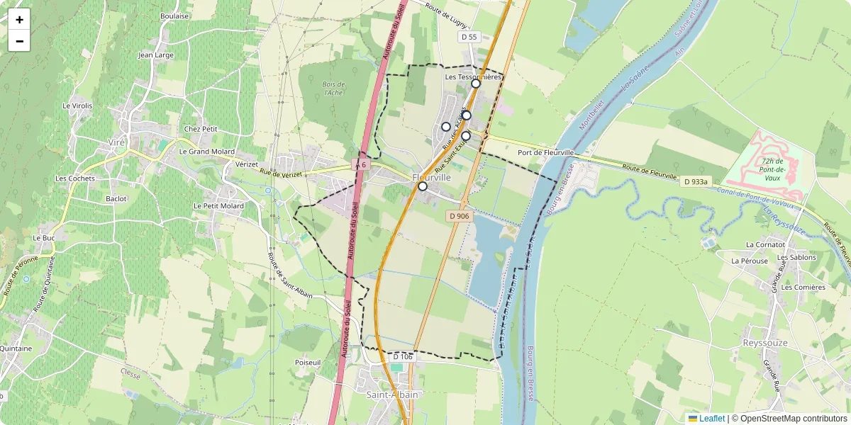 Carte du réseau de transport en commun à Fleurville - lignes de bus et arrêts