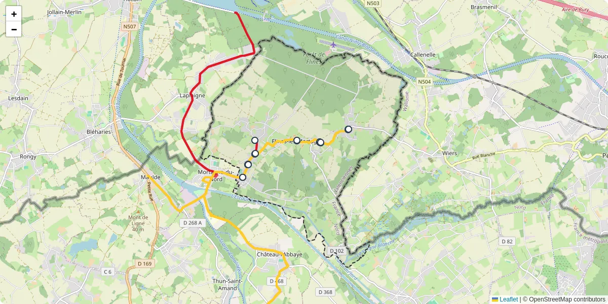Carte du réseau de transport en commun à Flines-lès-Mortagne - lignes de bus et arrêts