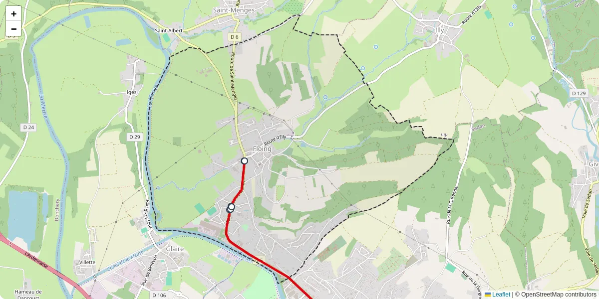 Carte du réseau de transport en commun à Floing - lignes de bus et arrêts