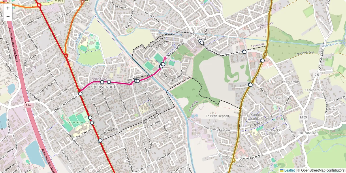 Carte du réseau de transport en commun à Fonbeauzard - lignes de bus et arrêts