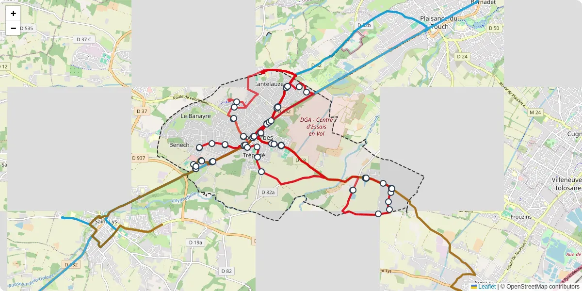 Carte du réseau de transport en commun à Fonsorbes - lignes de bus et arrêts