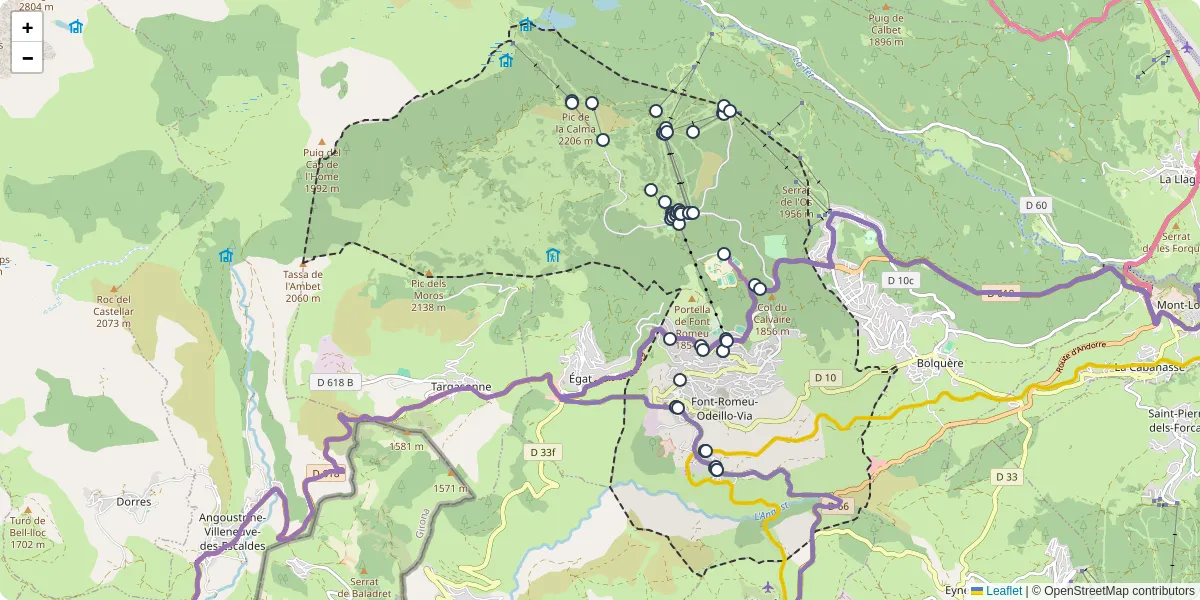 Carte du réseau de transport en commun à Font-Romeu-Odeillo-Via - lignes de bus et arrêts